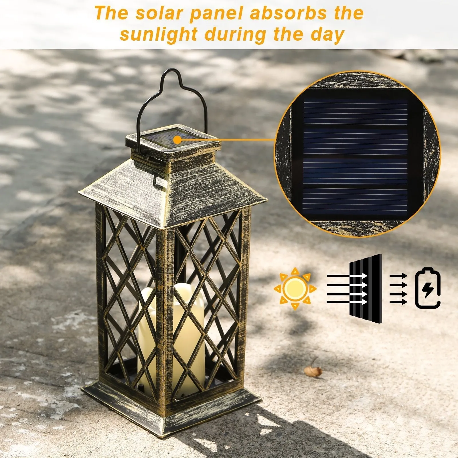 Solar Powered Led Outdoor Lantern Waterproof Candle Hanging Light