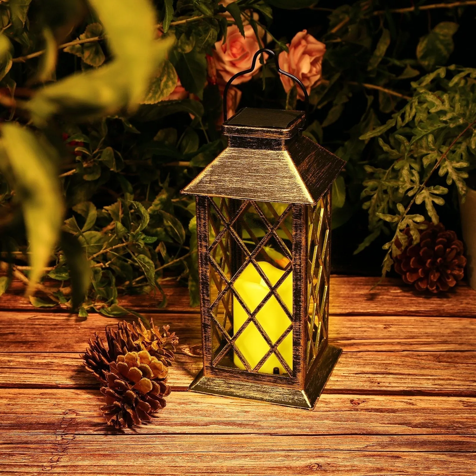 Solar Powered Led Outdoor Lantern Waterproof Candle Hanging Light