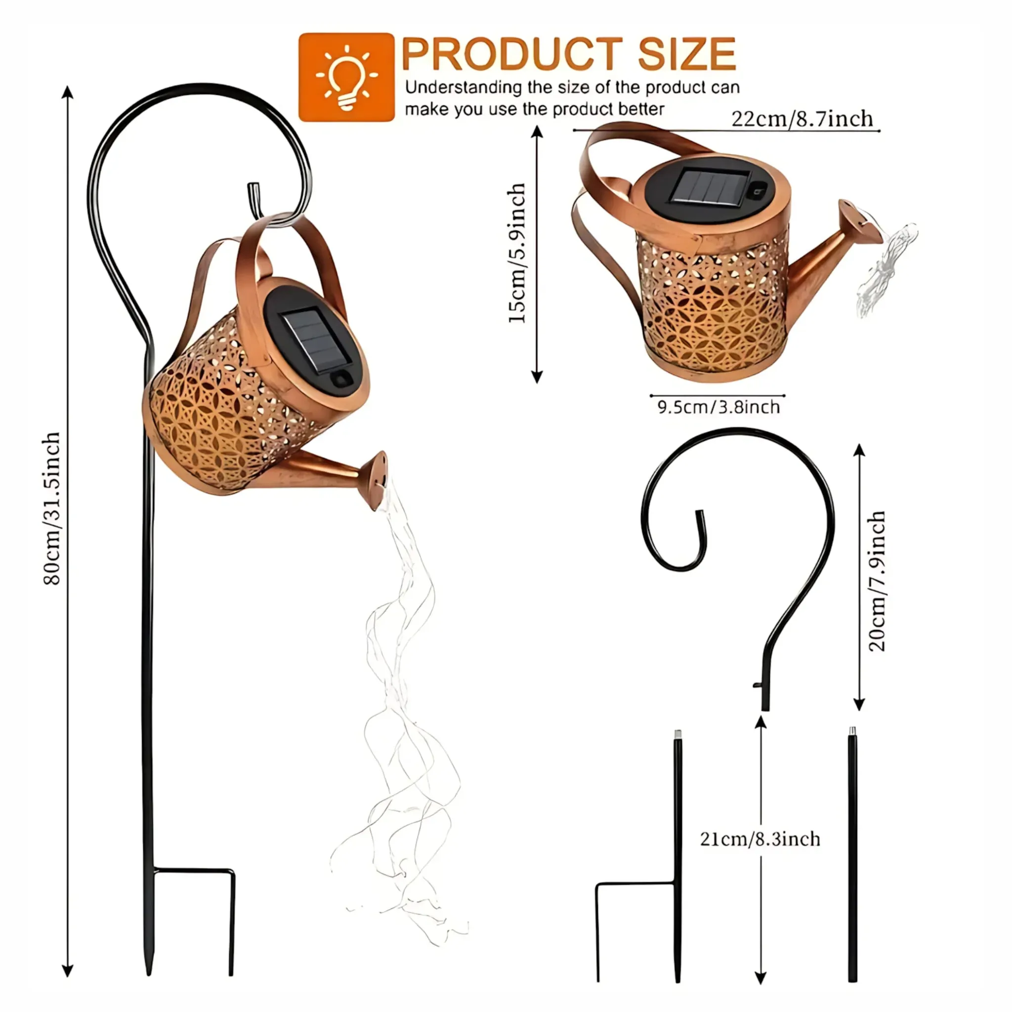 Solar Watering Can Lights - Large Retro Metal Garden Lantern