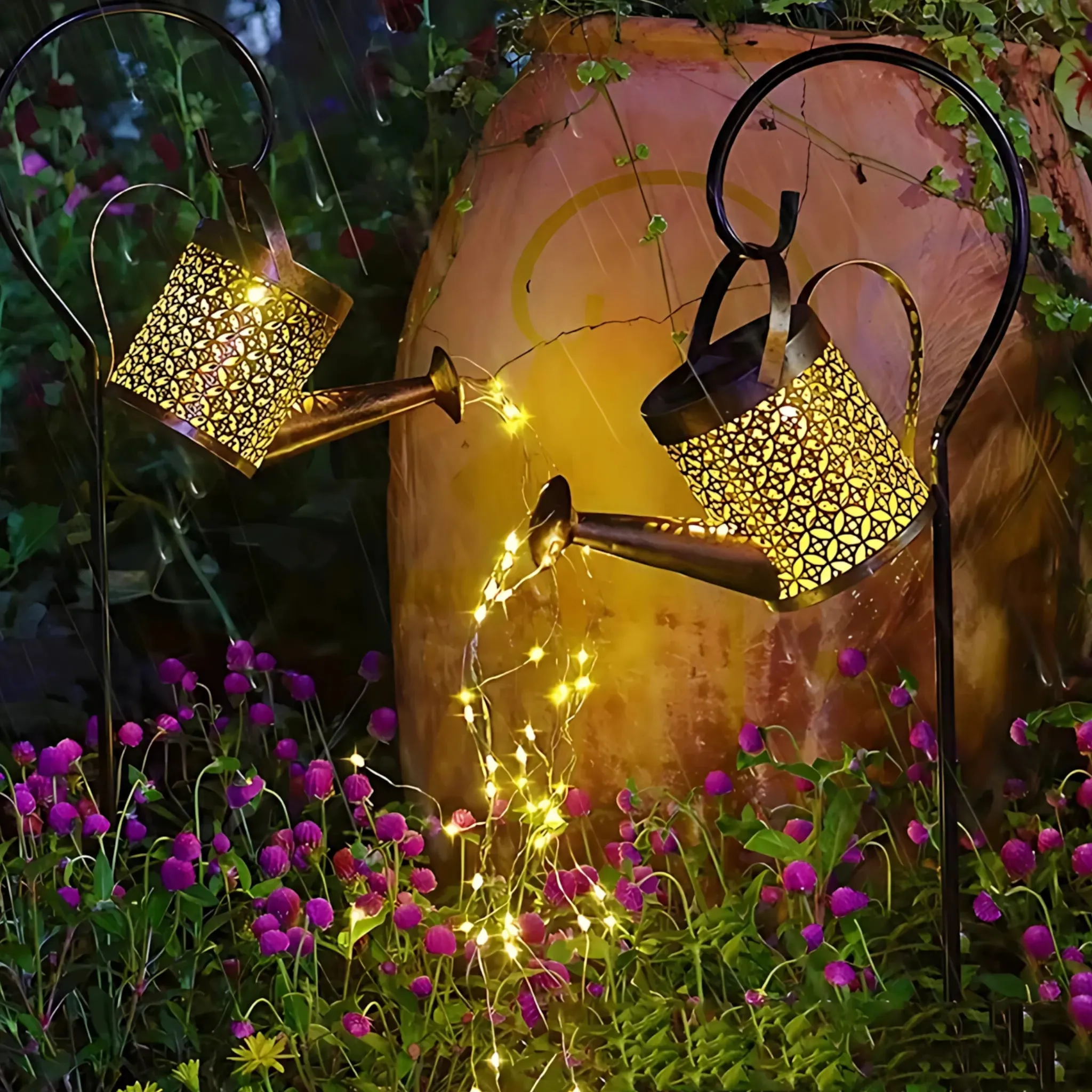 Solar Watering Can Lights - Large Retro Metal Garden Lantern