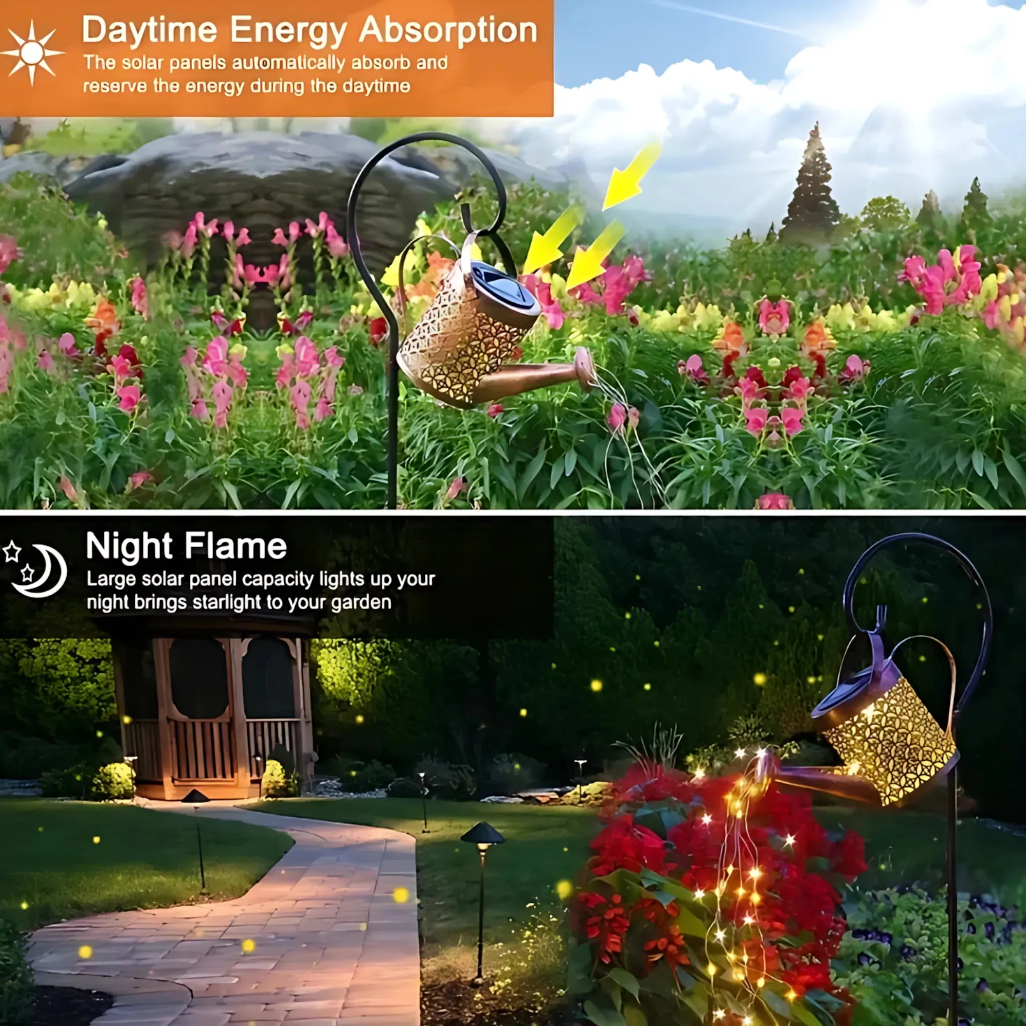 Solar Watering Can Lights - Large Retro Metal Garden Lantern