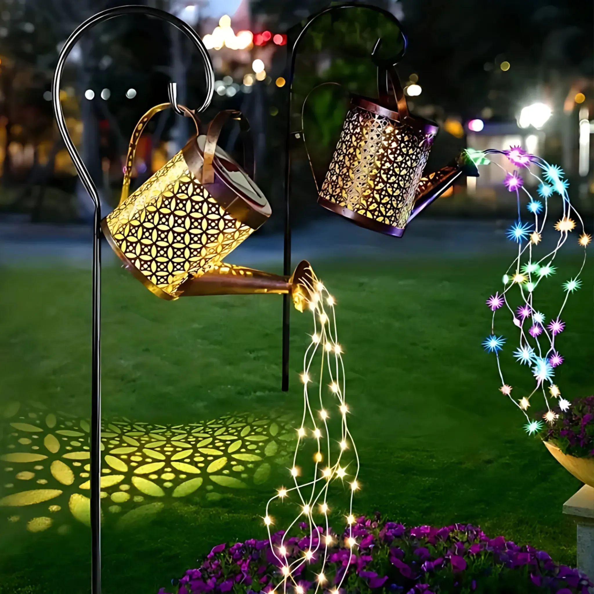 Solar Watering Can Lights - Large Retro Metal Garden Lantern