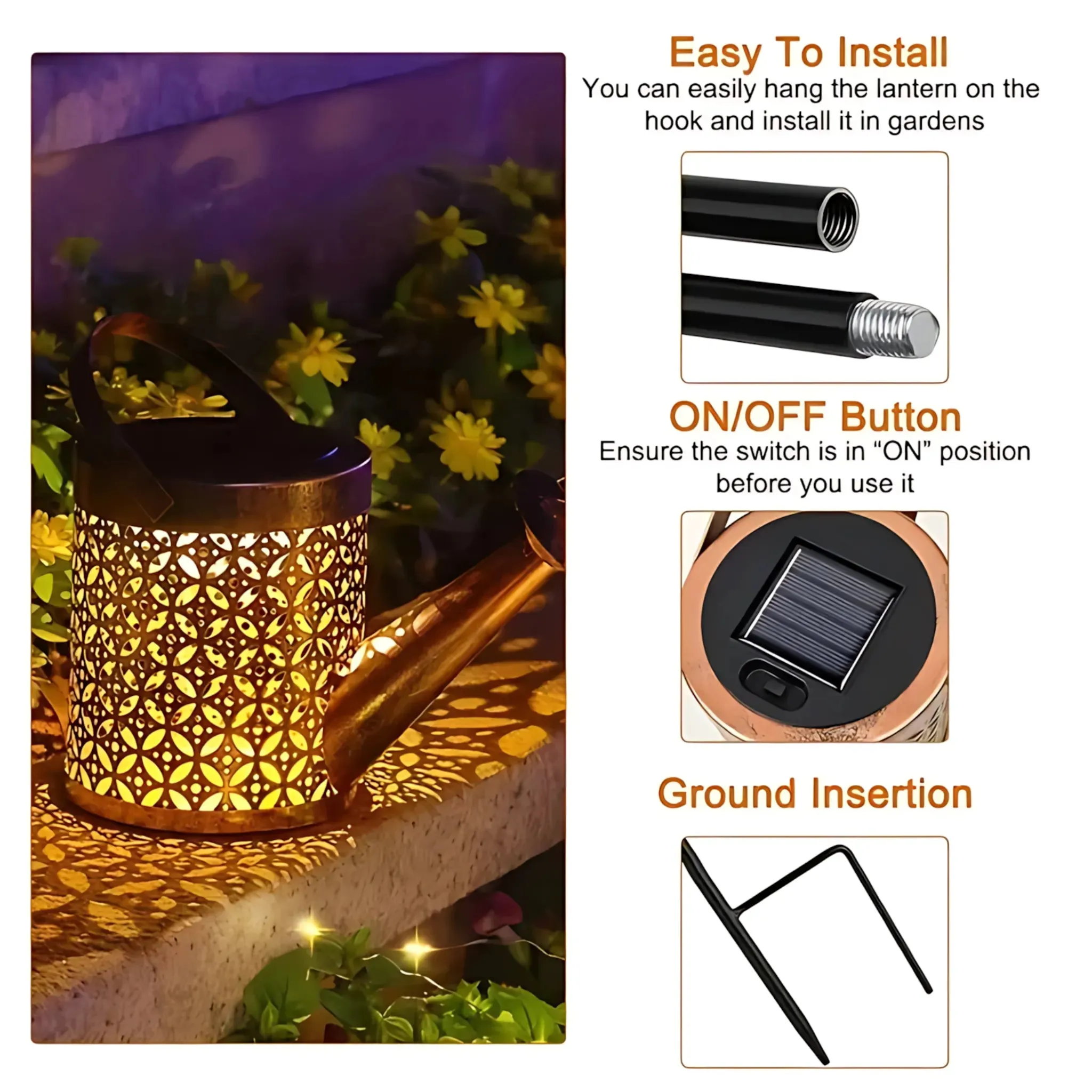 Solar Watering Can Lights - Large Retro Metal Garden Lantern