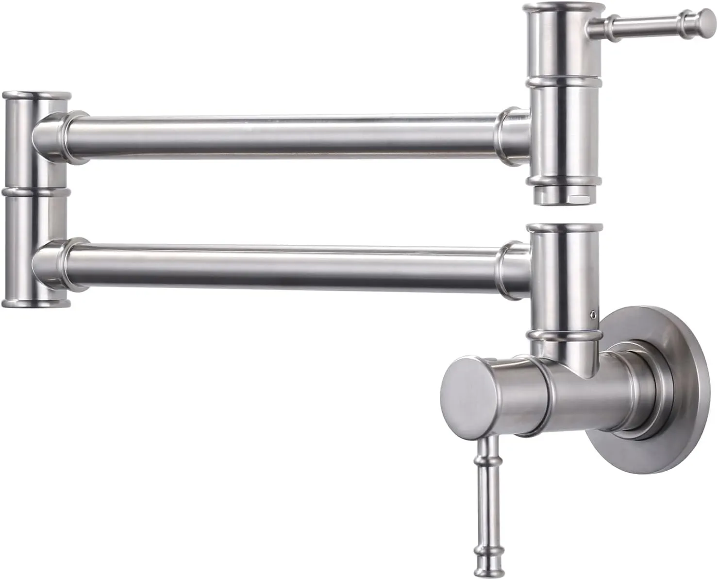 Solid Brass Pot Filler, Brushed Nickel Folding Kitchen Faucet, Wall Mount With 2 Handles Over Stove, One Hole