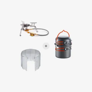 Split Folding Camp Stove   10 Piece Wind Shield   4 Piece Cooking Set (Update) Bundle