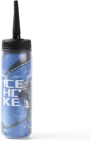 Squeeze Water Bottles 20 oz Hockey Lacrosse Football Boxing W/Sport Helmet w/Long Straw Cycling Gym（Blue）