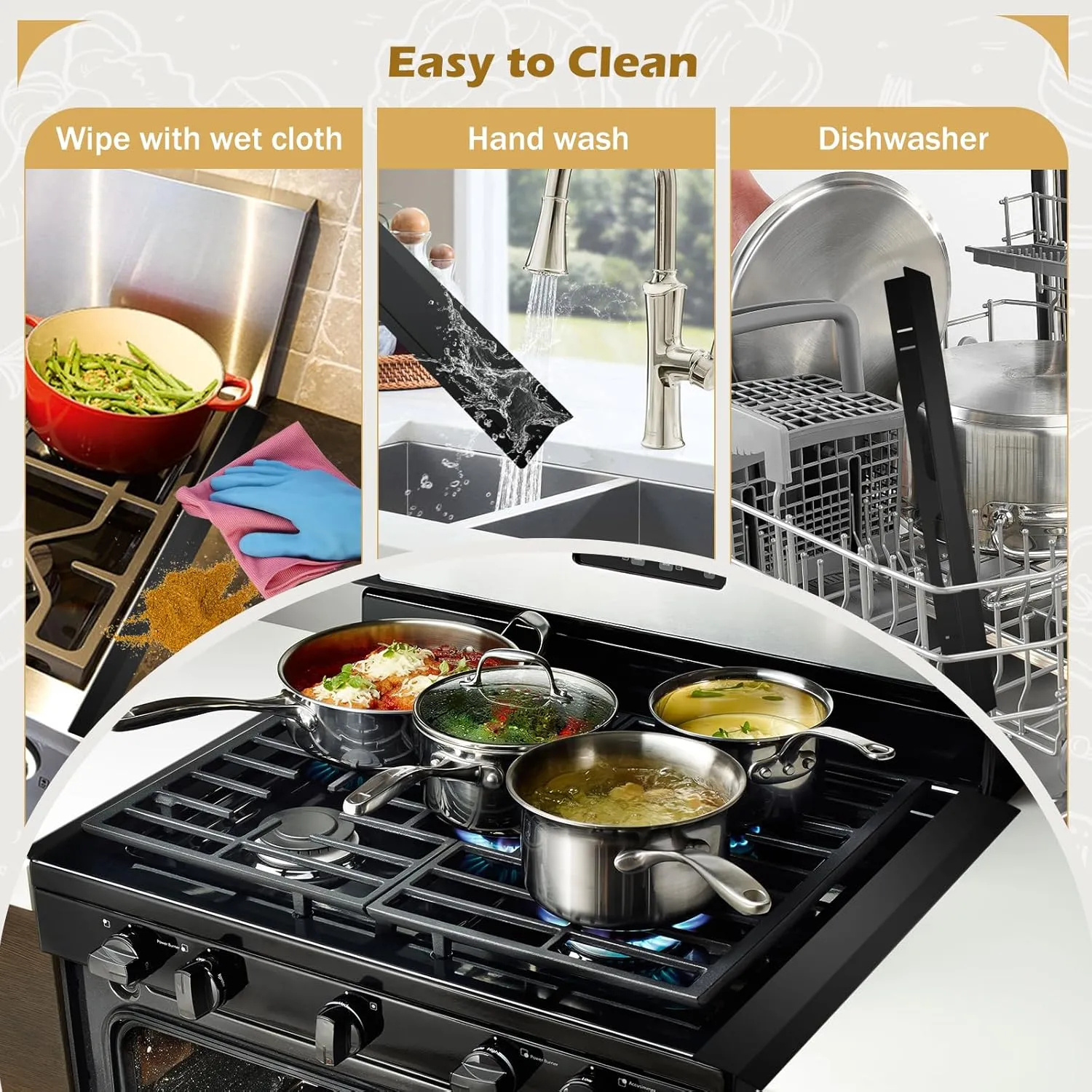 Stainless Steel Stove Gap Cover 2 Packs, 13.8"~27.6" Adjustable Kitchen Stove Counter Gap Cover for Level Surface, Heat Resistant Cooktop Trim Kit, Easy to Clear Stove Guard (Black)