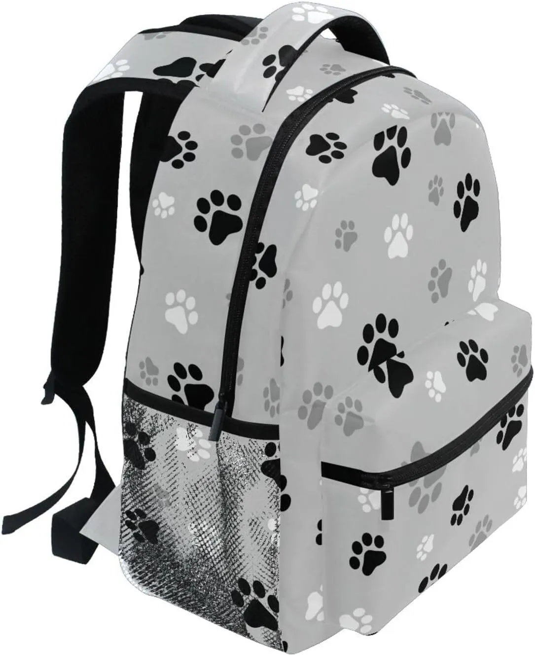 Student Backpack with Name Tag Slot Dog Paw Print Lightweight and Comfortable School Bag Laptop Backpack with Side Pocket