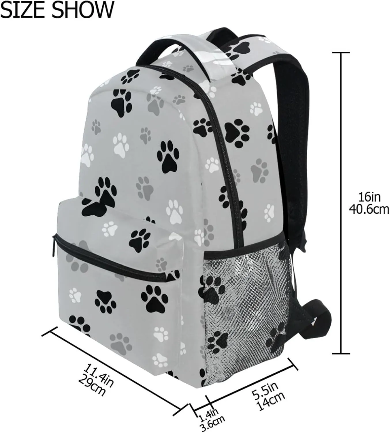 Student Backpack with Name Tag Slot Dog Paw Print Lightweight and Comfortable School Bag Laptop Backpack with Side Pocket