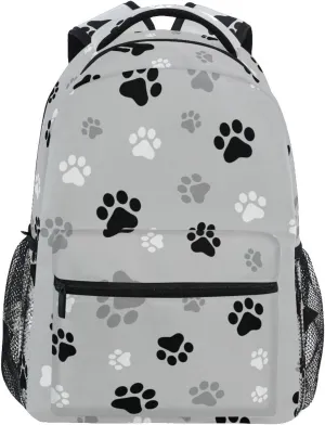 Student Backpack with Name Tag Slot Dog Paw Print Lightweight and Comfortable School Bag Laptop Backpack with Side Pocket