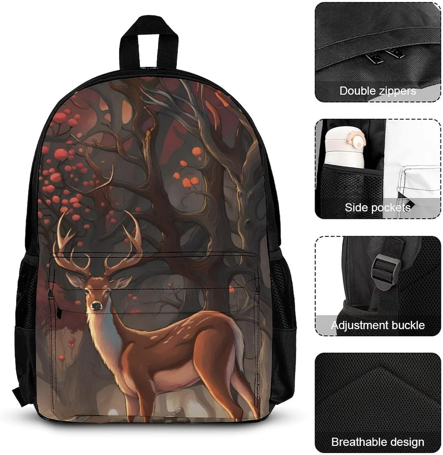 Supdreamc 3 Piece Backpack Big Capacity Carry On Bag for Gym Picnic Walking Cycling - Deer Art, Traveling & Camping Backpack