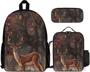 Supdreamc 3 Piece Backpack Big Capacity Carry On Bag for Gym Picnic Walking Cycling - Deer Art, Traveling & Camping Backpack