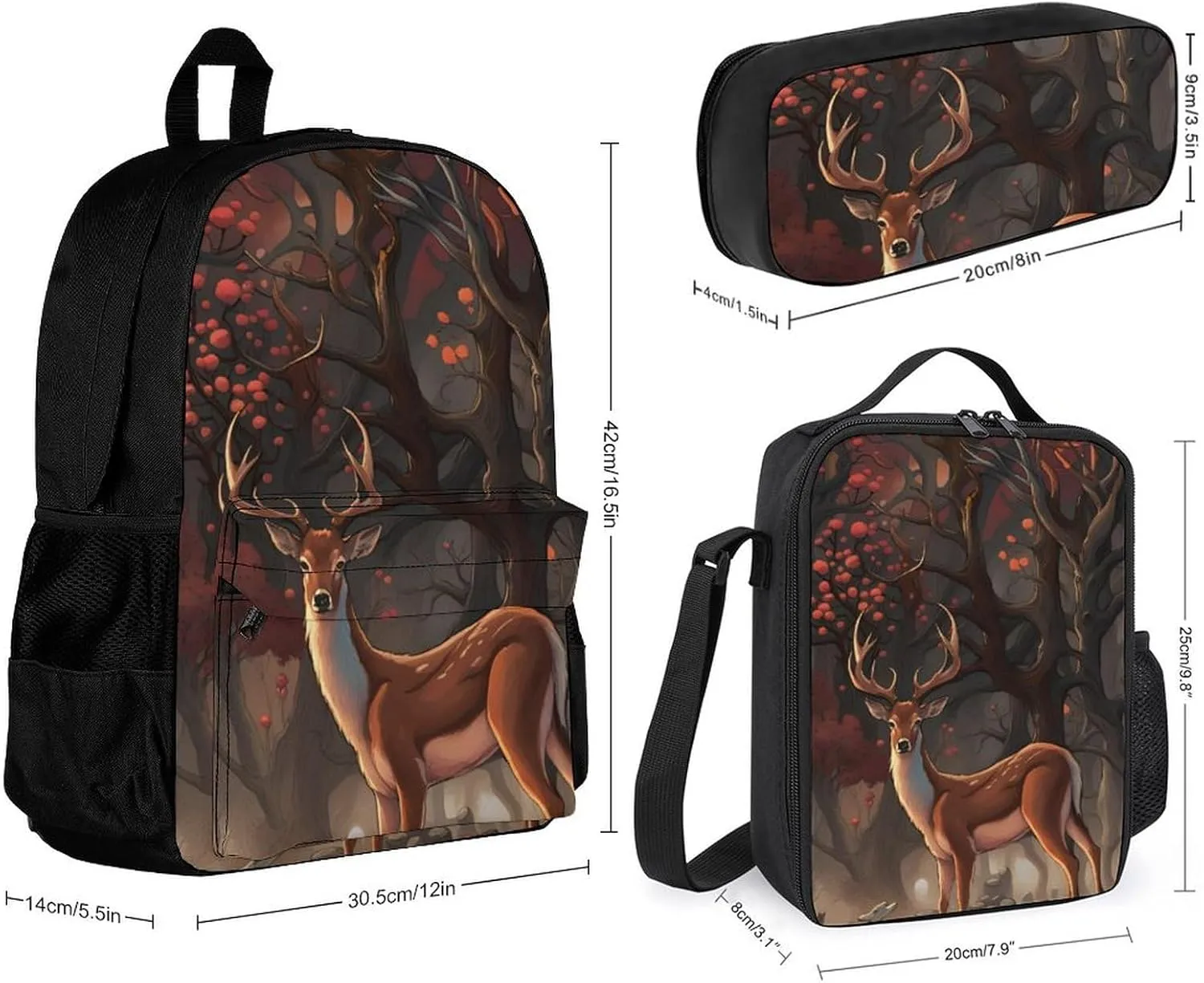 Supdreamc 3 Piece Backpack Big Capacity Carry On Bag for Gym Picnic Walking Cycling - Deer Art, Traveling & Camping Backpack