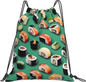 Sushi Food print Casual drawstring backpack fitness bag, fashionable, fit for sports travel and daily use