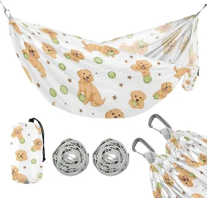 susiyo Portable Camping Hammock Cute Golden Retriever Dogs Printed Lightweight Hammock Comfortable Travel Swing with Tree Straps for Camping Hiking Backpacking Travel or Beach - Up to 330lbs