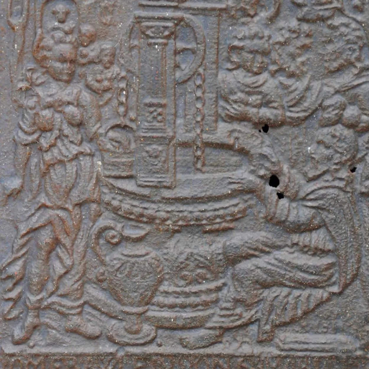 Swedish Baroque Cast Iron Jamb / Five-Plate Stove Plate Panel