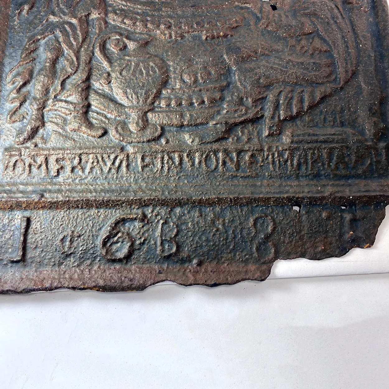 Swedish Baroque Cast Iron Jamb / Five-Plate Stove Plate Panel