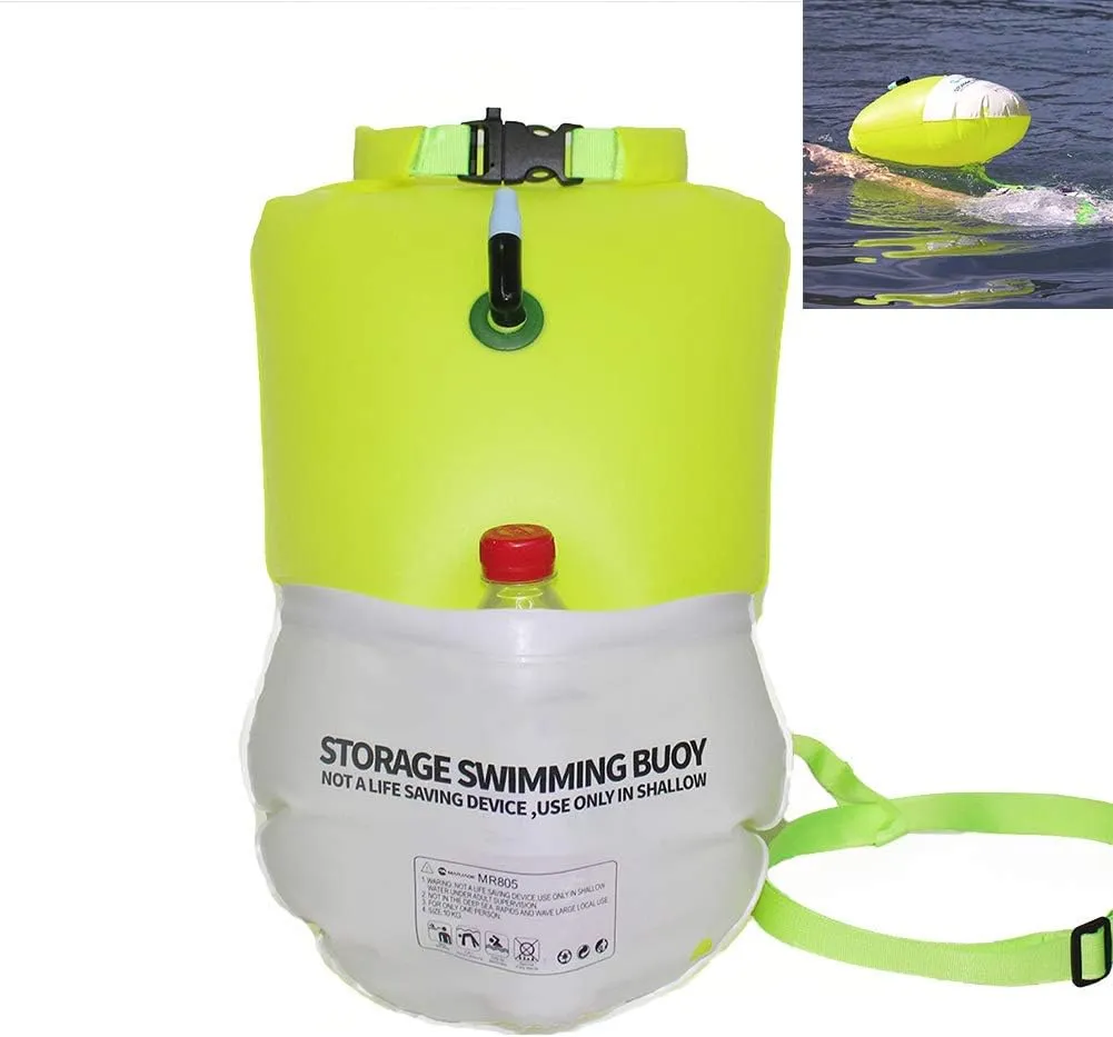 Swimming Buoy,Water Sports Safety Dry Waterproof Bag Float, Multifunctional Inflatable Bag with External Pocket Convenient for Carrying Drinking Water