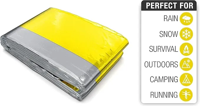 Swiss Safe Emergency Mylar Thermal Blankets   Bonus Space Blanket - Compact & Insulated for Cold Weather - Designed for NASA, Outdoor Camping, Survival, First Aid Car Kit - Gold, 1 Pack