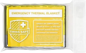 Swiss Safe Emergency Mylar Thermal Blankets   Bonus Space Blanket - Compact & Insulated for Cold Weather - Designed for NASA, Outdoor Camping, Survival, First Aid Car Kit - Gold, 1 Pack