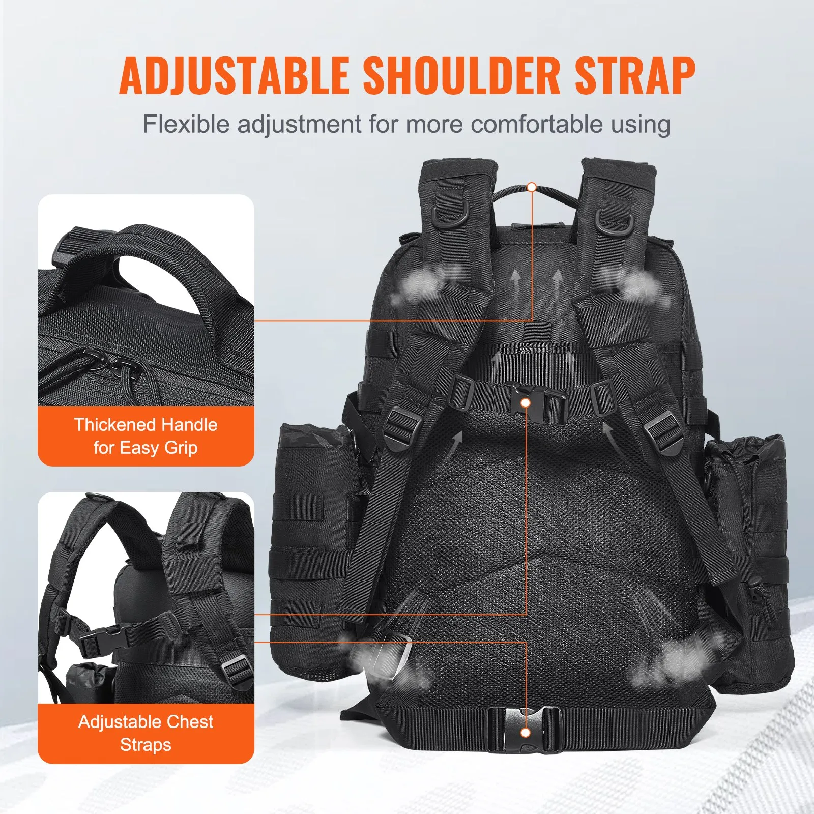 Tactical Backpack 45L Military Backpack with Molle Mode & 3 Compartments,Military Tactical Backpack For Men Molle Daypack 3 Day Bug Out Bag Hiking Rucksack With Bottle Holder
