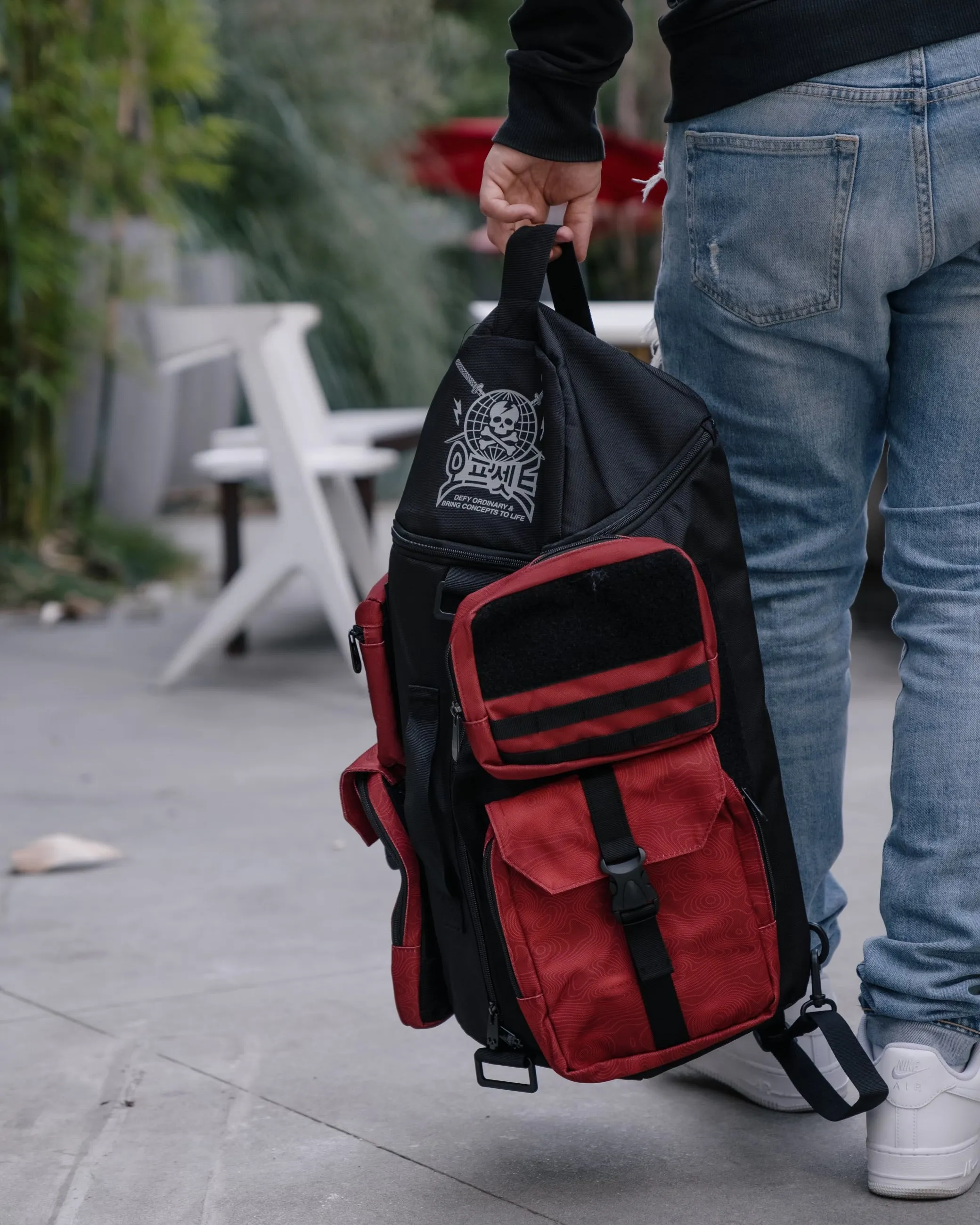 TBG-14 Techwear Style SHWA Red Buffle Bag - 2-in-1 Backpack and Duffle Bag