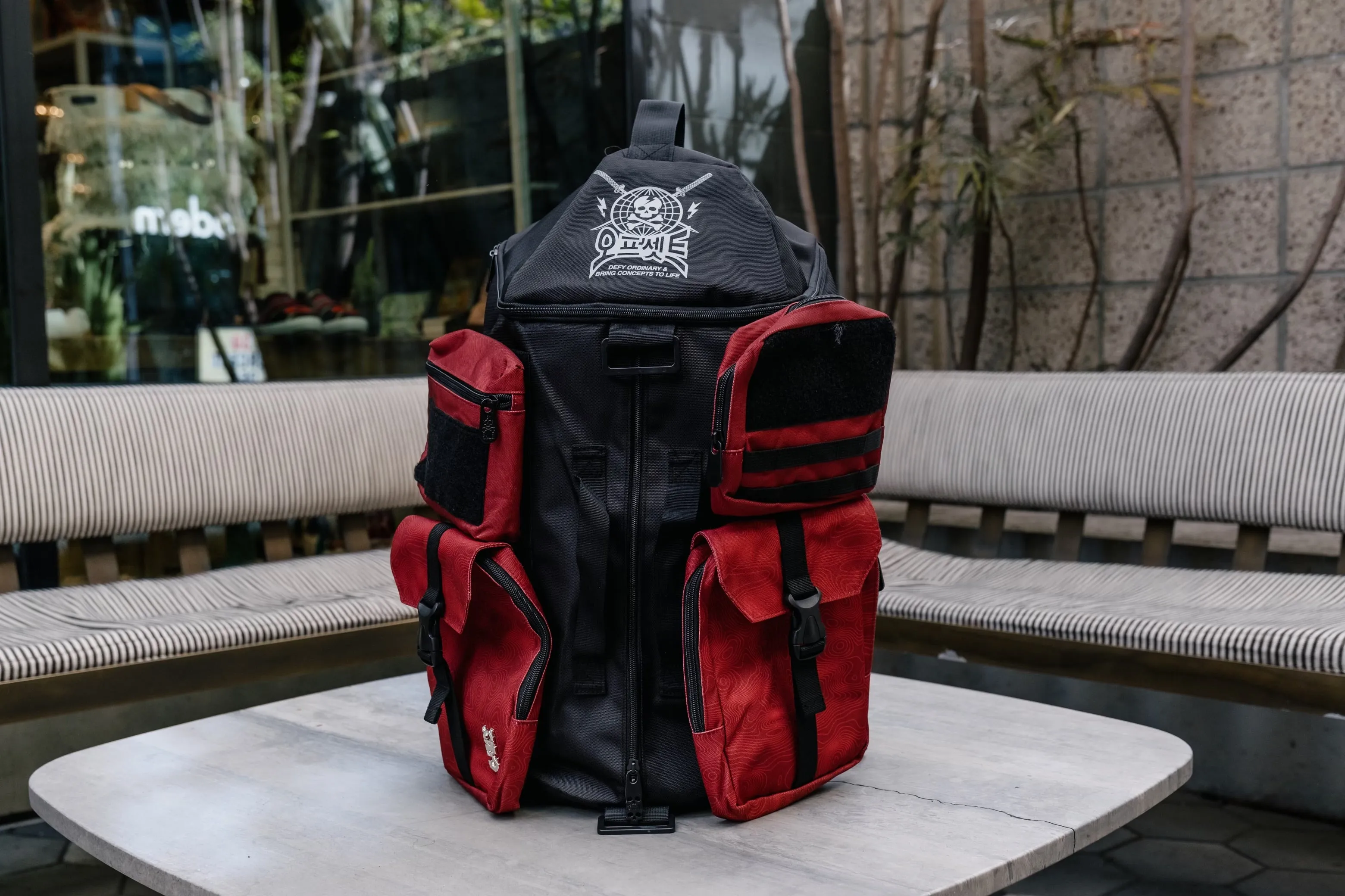 TBG-14 Techwear Style SHWA Red Buffle Bag - 2-in-1 Backpack and Duffle Bag