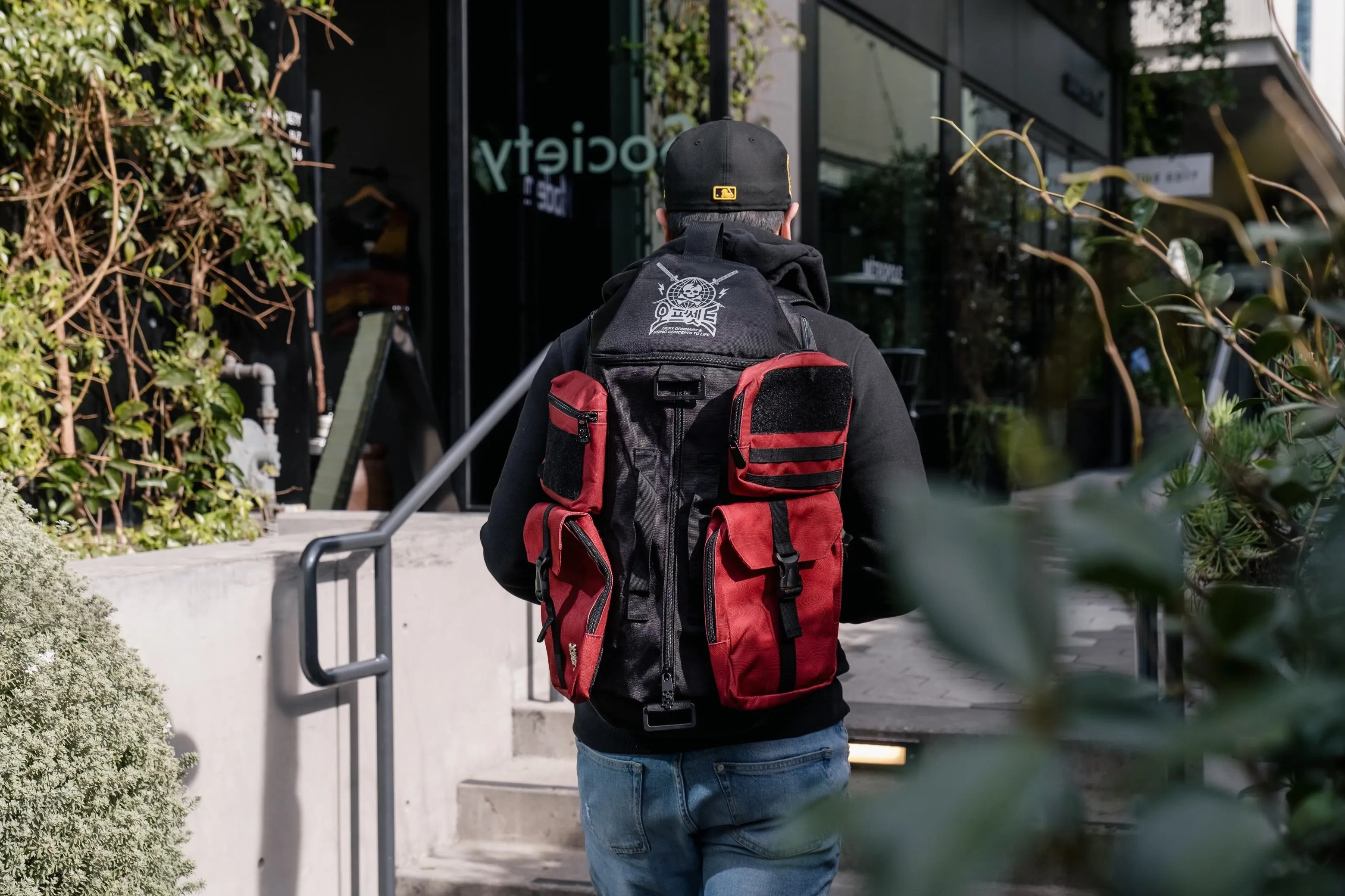 TBG-14 Techwear Style SHWA Red Buffle Bag - 2-in-1 Backpack and Duffle Bag