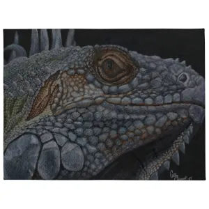 Throw Blanket - Reflective Reverie: Iguana's Gaze Artwork Design