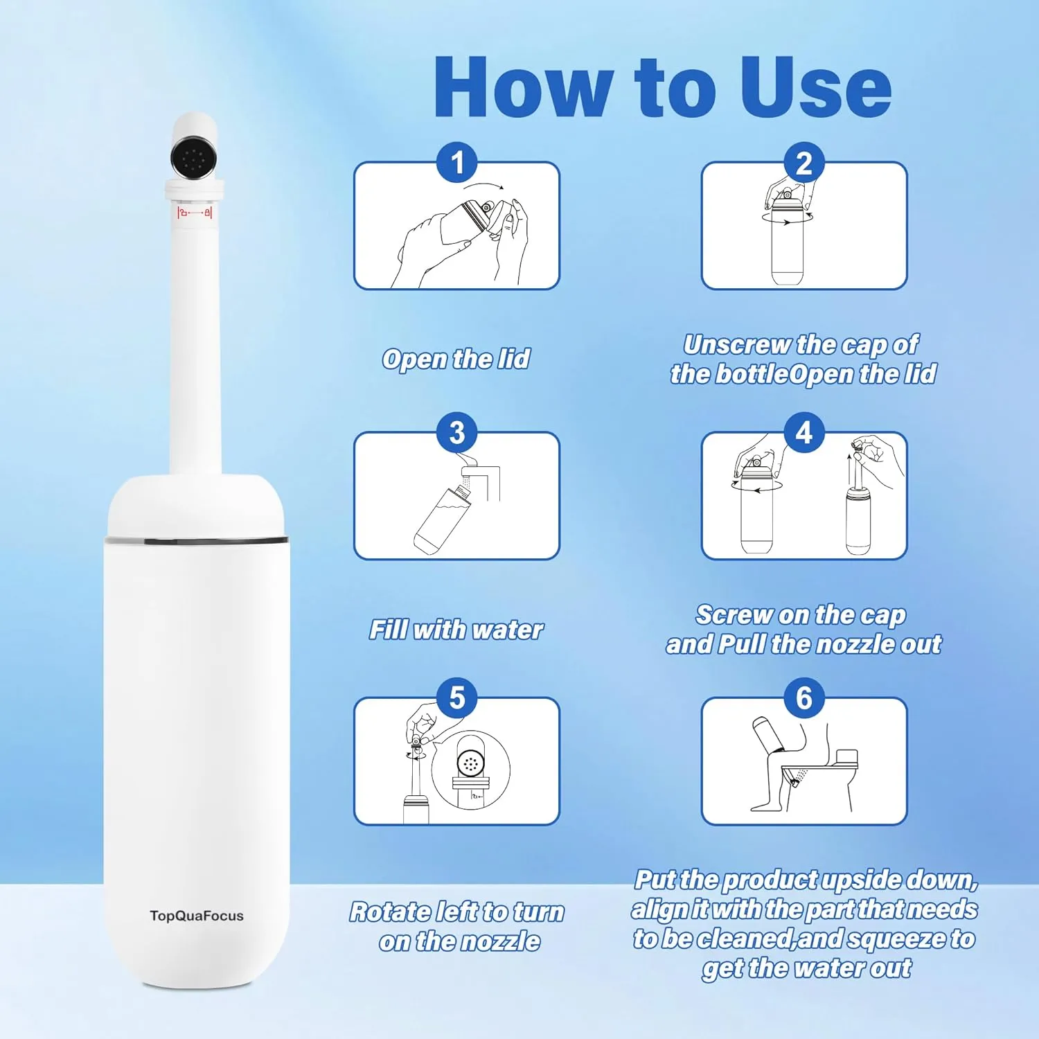 TopQuaFocus Portable Bidet for Travel,380ml Postpartum Care Peri Bottle for Feminine Hygiene,Baby Bathing,Pain Relief and Hemmoroid Treatment-White