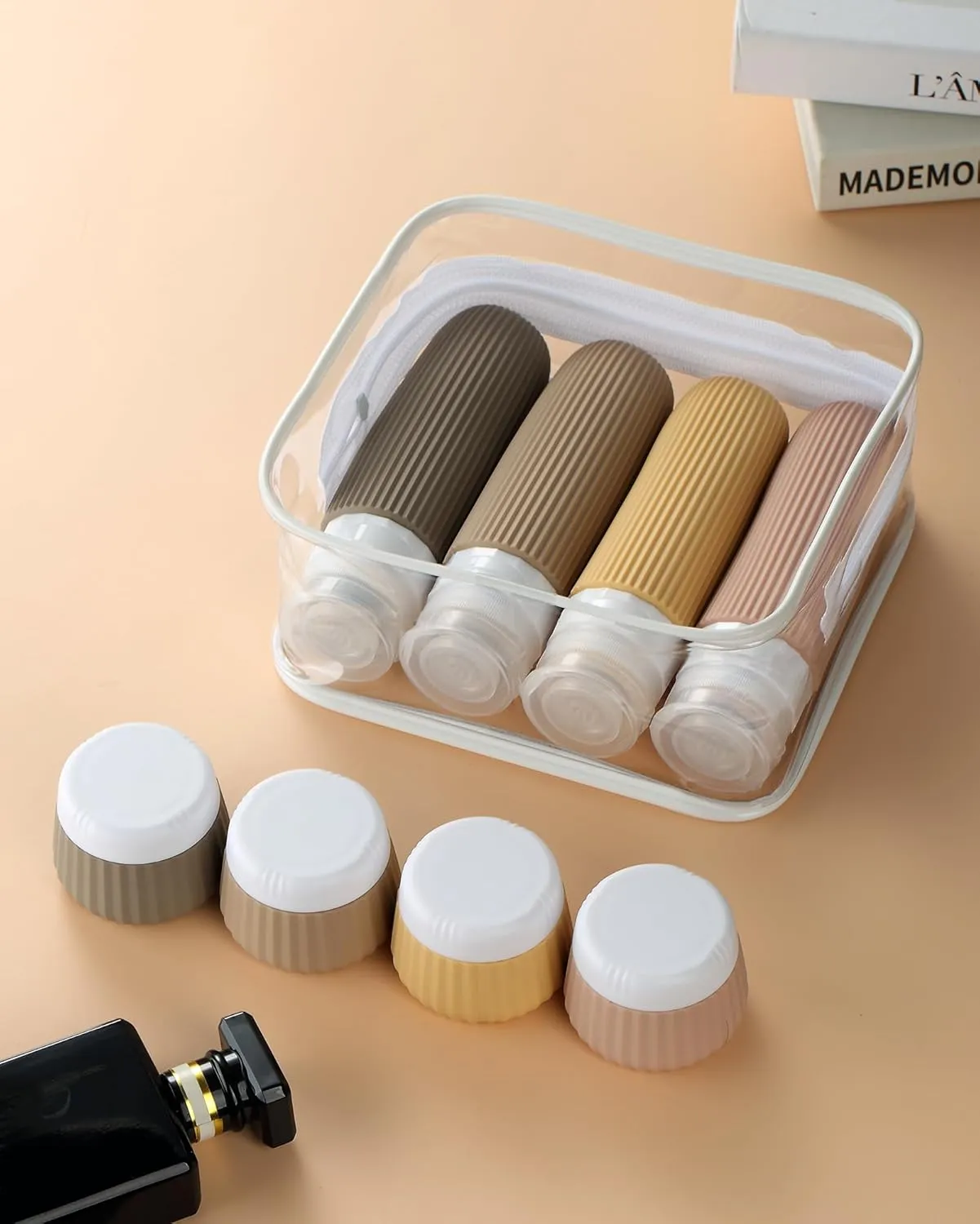 Travel Bottles 8 Pack, TSA Approved 3 oz Travel Toiletries Containers with Clear Bag, Leak Proof Silicone Squeezable Essentials Jars