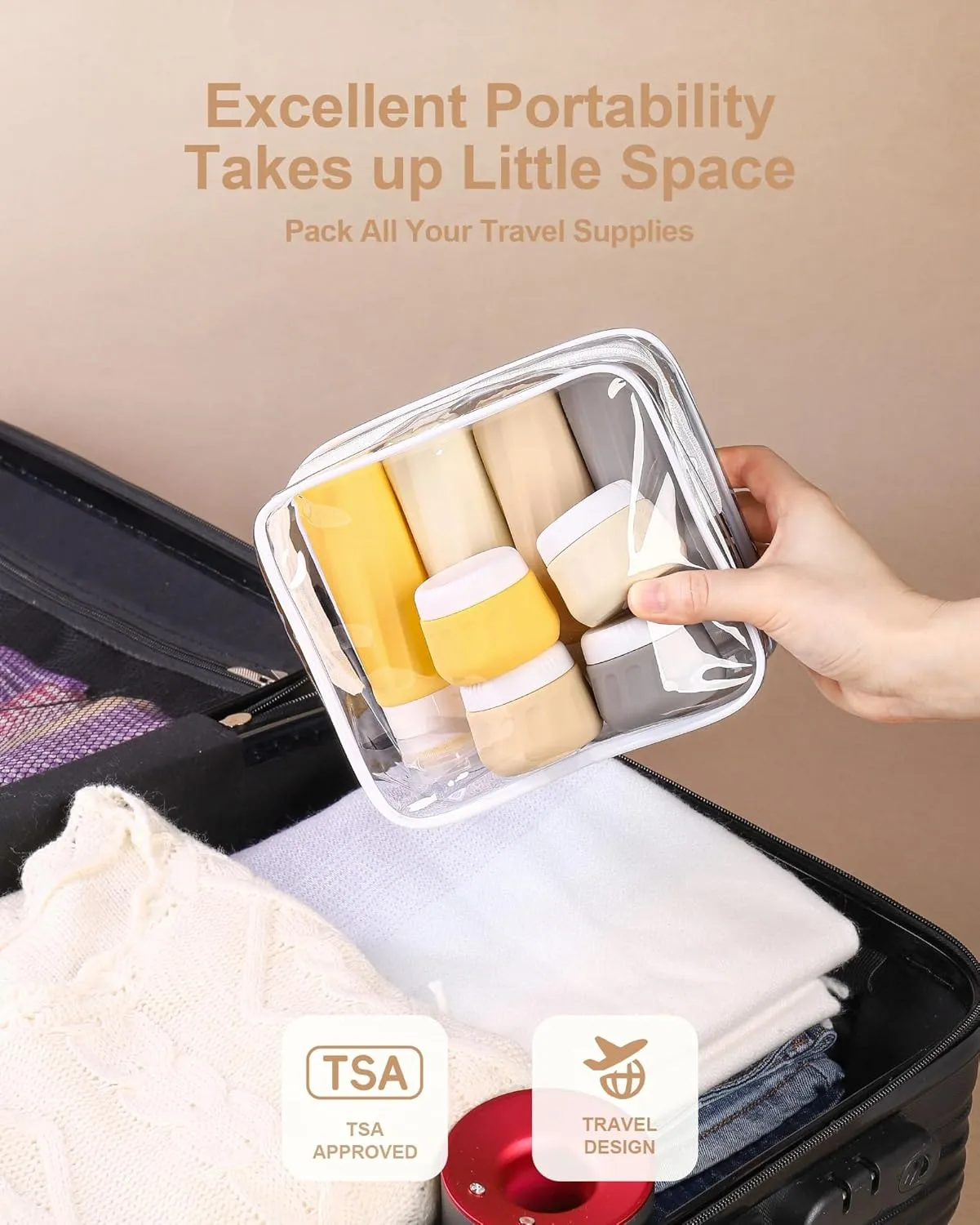Travel Bottles for Toiletries 8 Pack, Travel Size Toiletries, Tsa Approved Travel Size Containers 3oz, with Travel Essentials Clear Bag, Leak Proof Silicone Squeezable Creams Jars