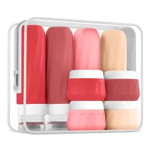 Travel Bottles for Toiletries 8 Pack, Travel Size Toiletries, Tsa Approved Travel Size Containers 3oz, with Travel Essentials Clear Bag, Leak Proof Silicone Squeezable Creams Jars