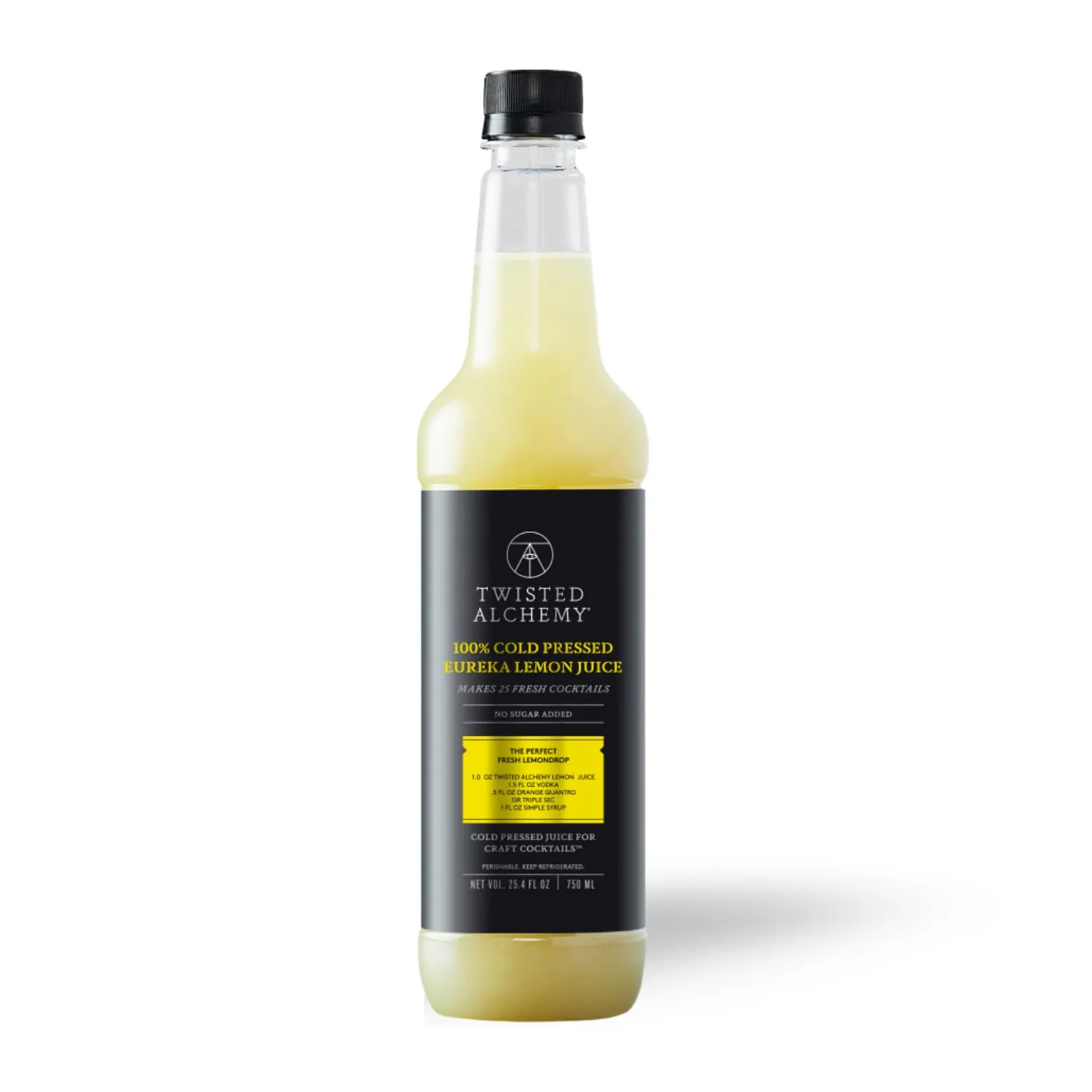 Twisted Alchemy Cold Pressed Fresh Lemon Juice For Craft Cocktails - Fresh, All Natural, Hand Squeezed Lemon Juice Cocktail Mixer - (25 Oz Bottle, Pack Of 1) - No Sugar Added, Preservative Free, Ships Cold, Non-GMO, 100% Pure - Unpasteurized Ships Cold