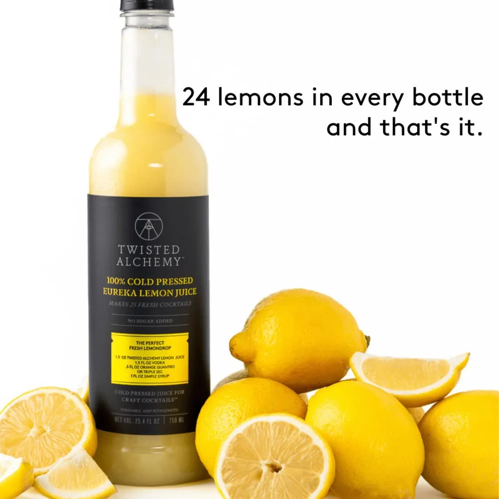 Twisted Alchemy Cold Pressed Fresh Lemon Juice For Craft Cocktails - Fresh, All Natural, Hand Squeezed Lemon Juice Cocktail Mixer - (25 Oz Bottle, Pack Of 1) - No Sugar Added, Preservative Free, Ships Cold, Non-GMO, 100% Pure - Unpasteurized Ships Cold