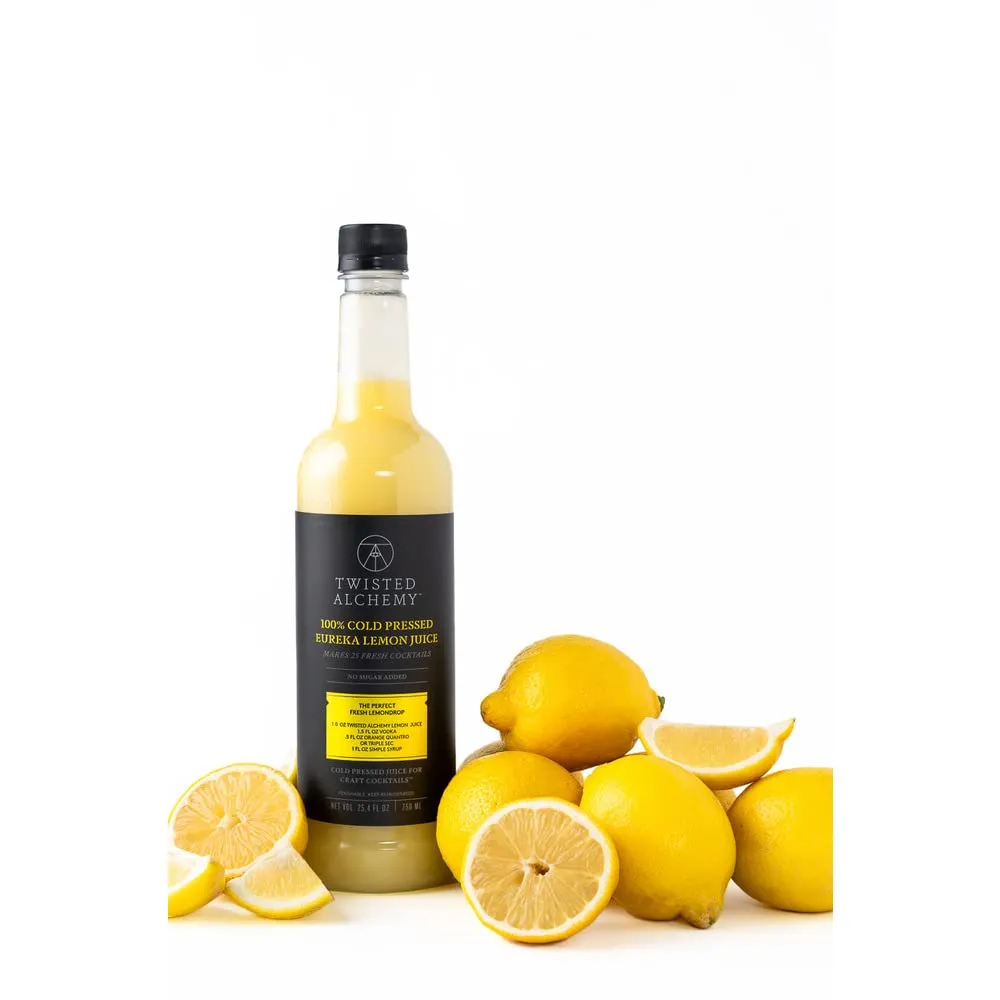 Twisted Alchemy Cold Pressed Fresh Lemon Juice For Craft Cocktails - Fresh, All Natural, Hand Squeezed Lemon Juice Cocktail Mixer - (25 Oz Bottle, Pack Of 1) - No Sugar Added, Preservative Free, Ships Cold, Non-GMO, 100% Pure - Unpasteurized Ships Cold