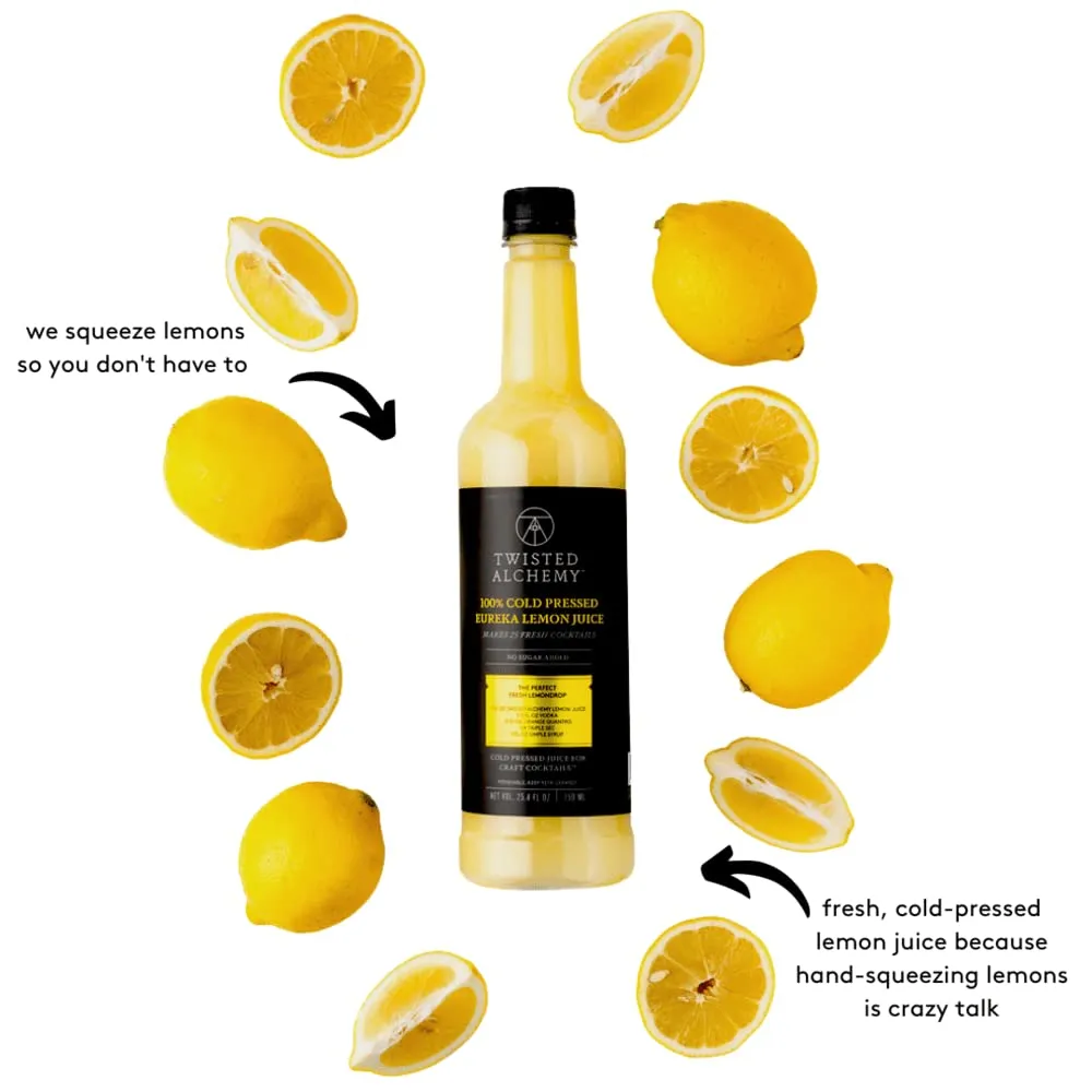 Twisted Alchemy Cold Pressed Fresh Lemon Juice For Craft Cocktails - Fresh, All Natural, Hand Squeezed Lemon Juice Cocktail Mixer - (25 Oz Bottle, Pack Of 1) - No Sugar Added, Preservative Free, Ships Cold, Non-GMO, 100% Pure - Unpasteurized Ships Cold