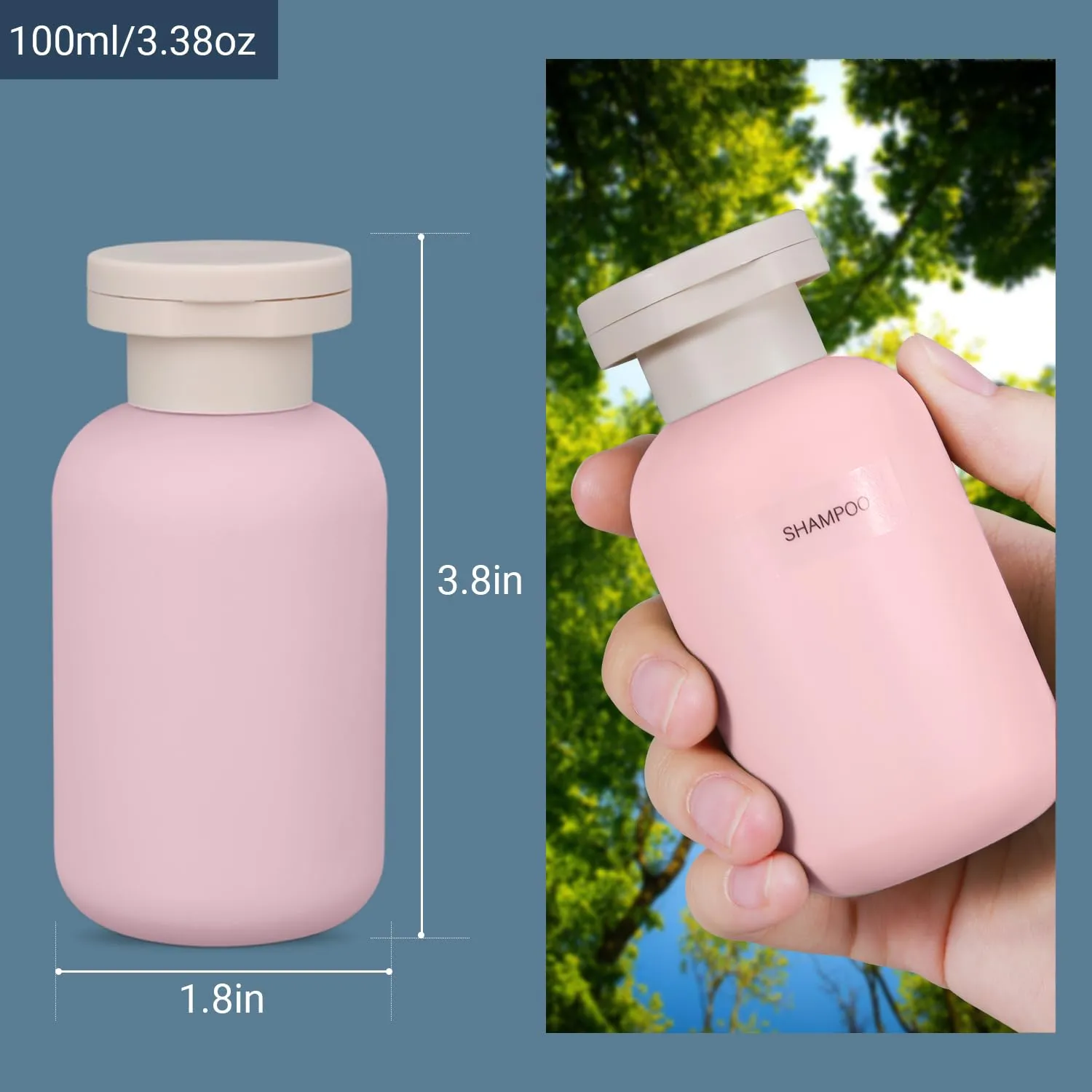 UMETASS Travel Shampoo Bottle, Empty Plastic Squeeze Bottles 3.4oz with Flip Cap, Lotion Container for Toiletries