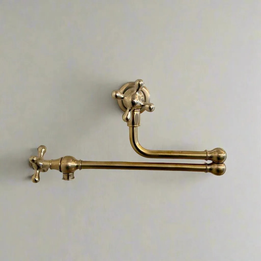 Unlacquered Brass Pot Filler Folding Tap with Dual Handles – Swing Arm Kitchen Faucet for Sink