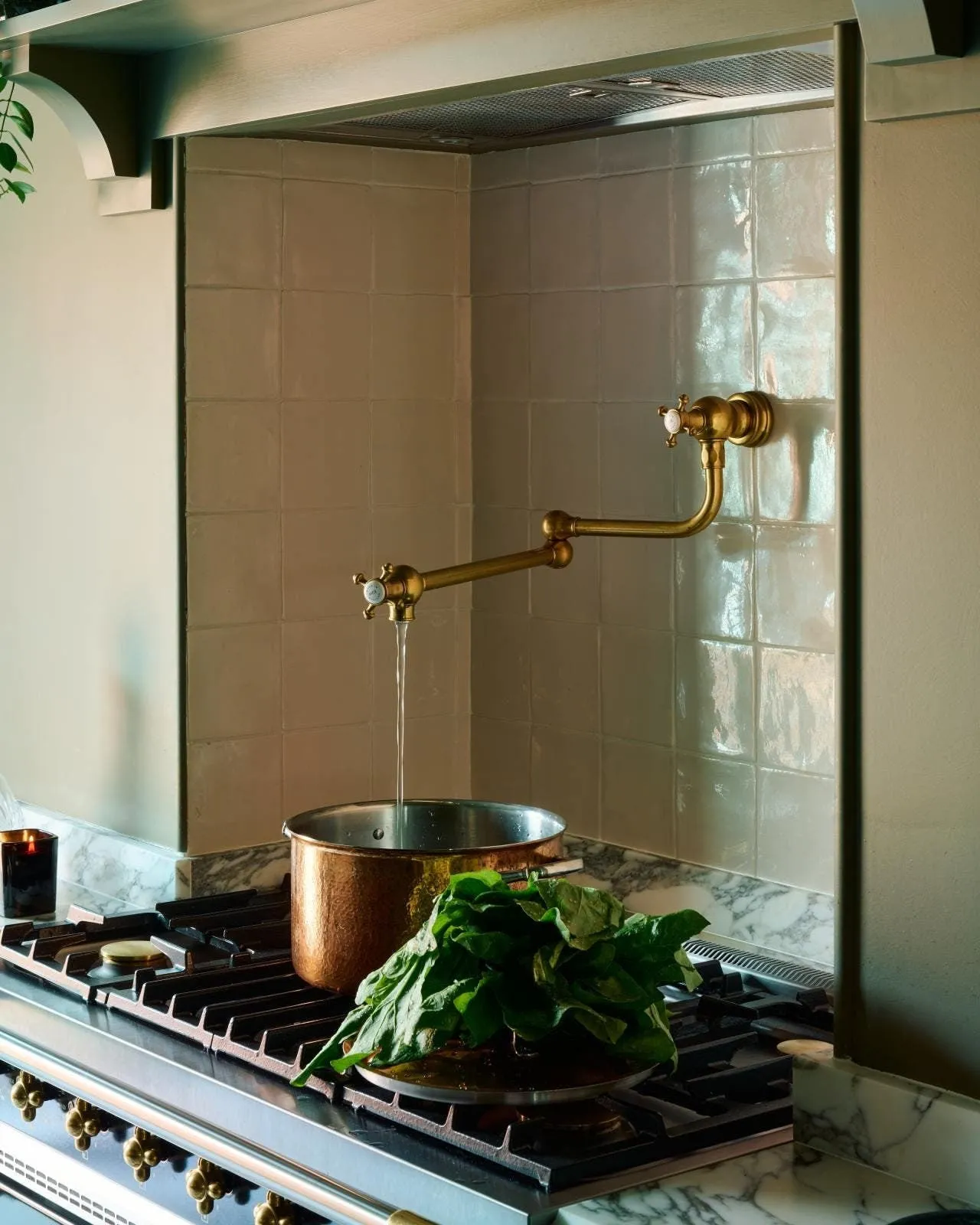 Unlacquered Brass Pot Filler Folding Tap with Dual Handles – Swing Arm Kitchen Faucet for Sink