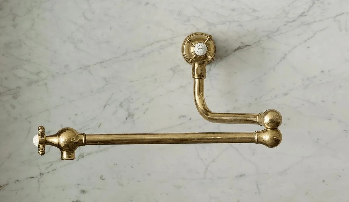 Unlacquered Brass Pot Filler Folding Tap with Dual Handles – Swing Arm Kitchen Faucet for Sink