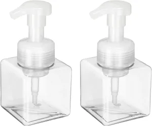 uxcell 2PCS Square Empty Foam Pump Bottle, 250ml Travel Foam Soap Dispenser Empty Refillable Plastic Pump Bottle for Lash Shampoo, Hand Soap, Facial Lotion(6", Clear)