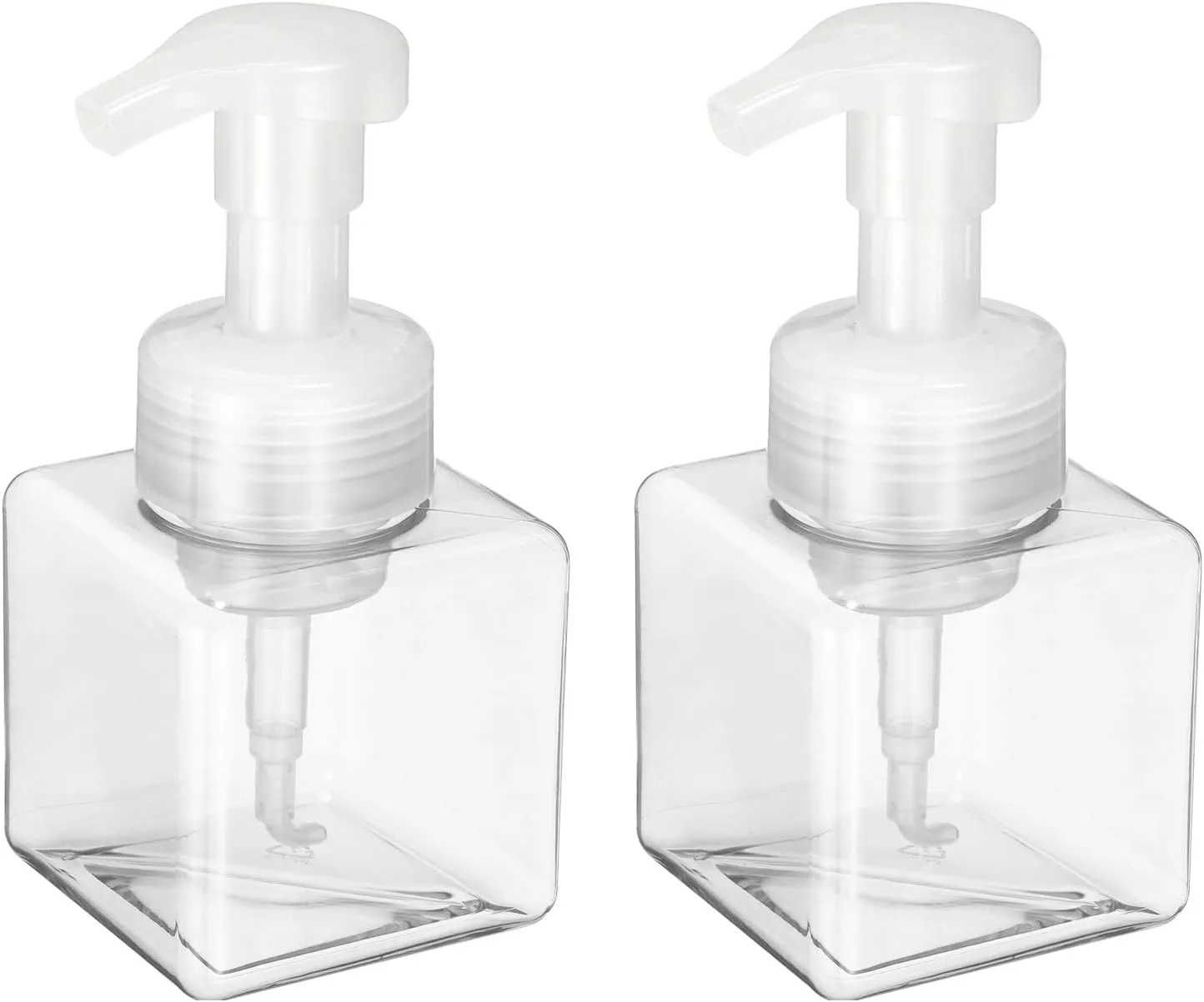 uxcell 2PCS Square Empty Foam Pump Bottle, 250ml Travel Foam Soap Dispenser Empty Refillable Plastic Pump Bottle for Lash Shampoo, Hand Soap, Facial Lotion(6", Clear)