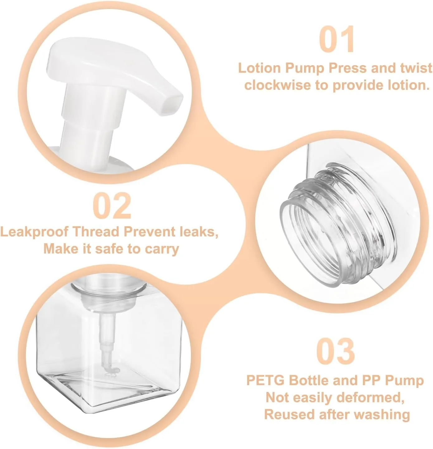 uxcell 2PCS Square Empty Foam Pump Bottle, 250ml Travel Foam Soap Dispenser Empty Refillable Plastic Pump Bottle for Lash Shampoo, Hand Soap, Facial Lotion(6", Clear)
