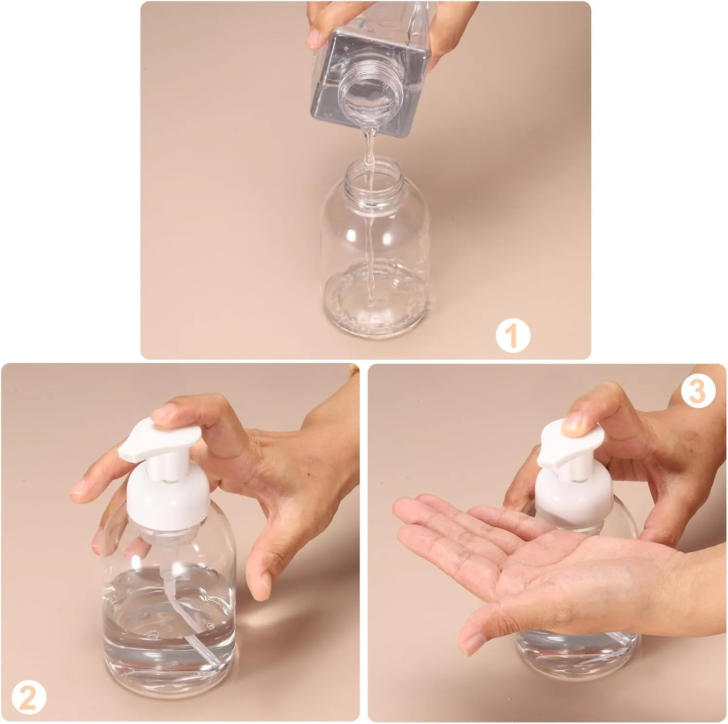 uxcell 3PCS Square Empty Foam Pump Bottle, 450ml Travel Foam Soap Dispenser Empty Refillable Plastic Pump Bottle for Lash Shampoo, Hand Soap, Facial Lotion(5.7", Clear Dark Green)