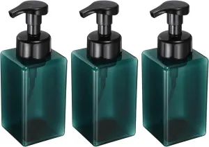 uxcell 3PCS Square Empty Foam Pump Bottle, 450ml Travel Foam Soap Dispenser Empty Refillable Plastic Pump Bottle for Lash Shampoo, Hand Soap, Facial Lotion(5.7", Clear Dark Green)
