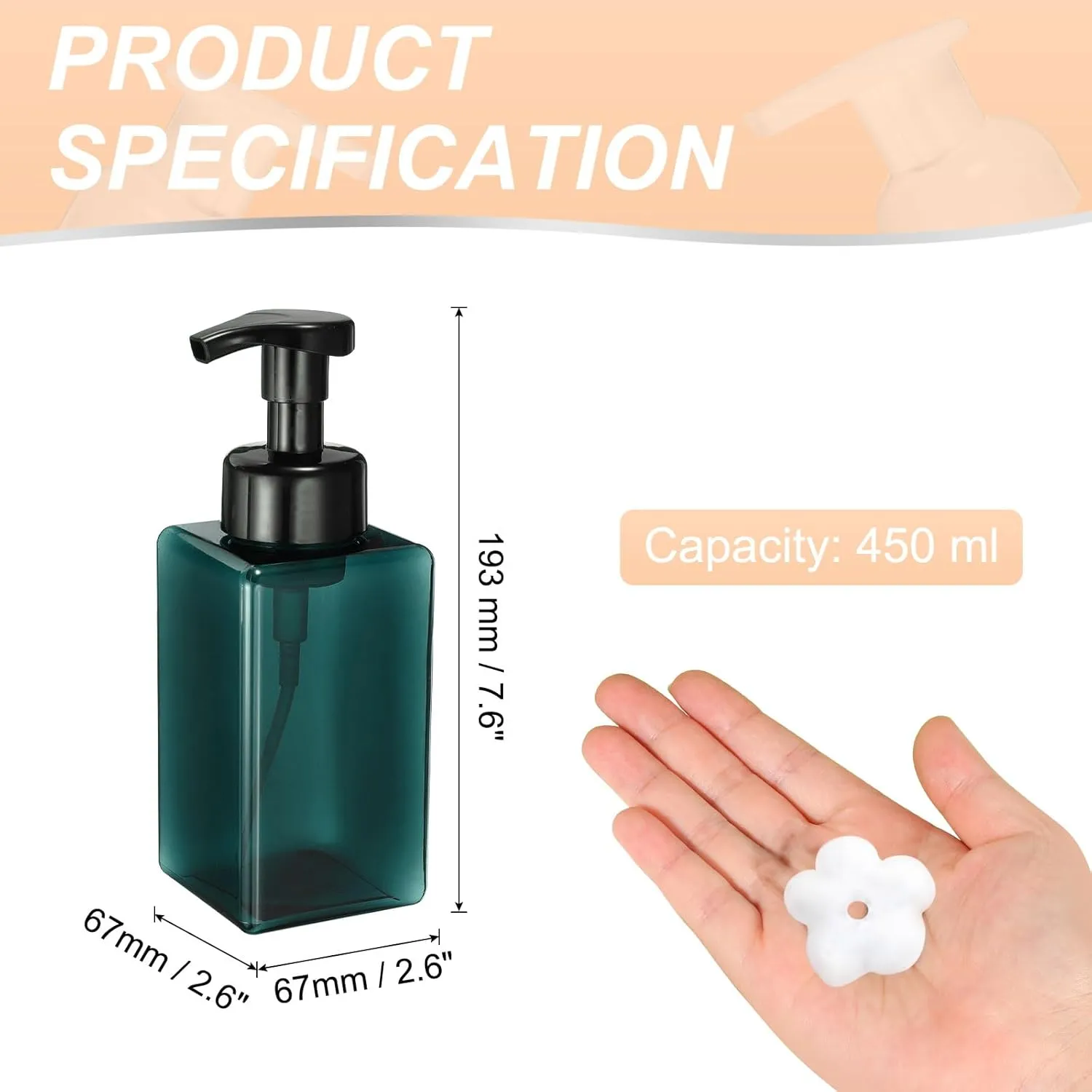 uxcell 3PCS Square Empty Foam Pump Bottle, 450ml Travel Foam Soap Dispenser Empty Refillable Plastic Pump Bottle for Lash Shampoo, Hand Soap, Facial Lotion(5.7", Clear Dark Green)