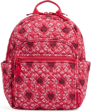Vera Bradley Women's Cotton Small Backpack, Imperial Hearts Red - Recycled Cotton, One Size