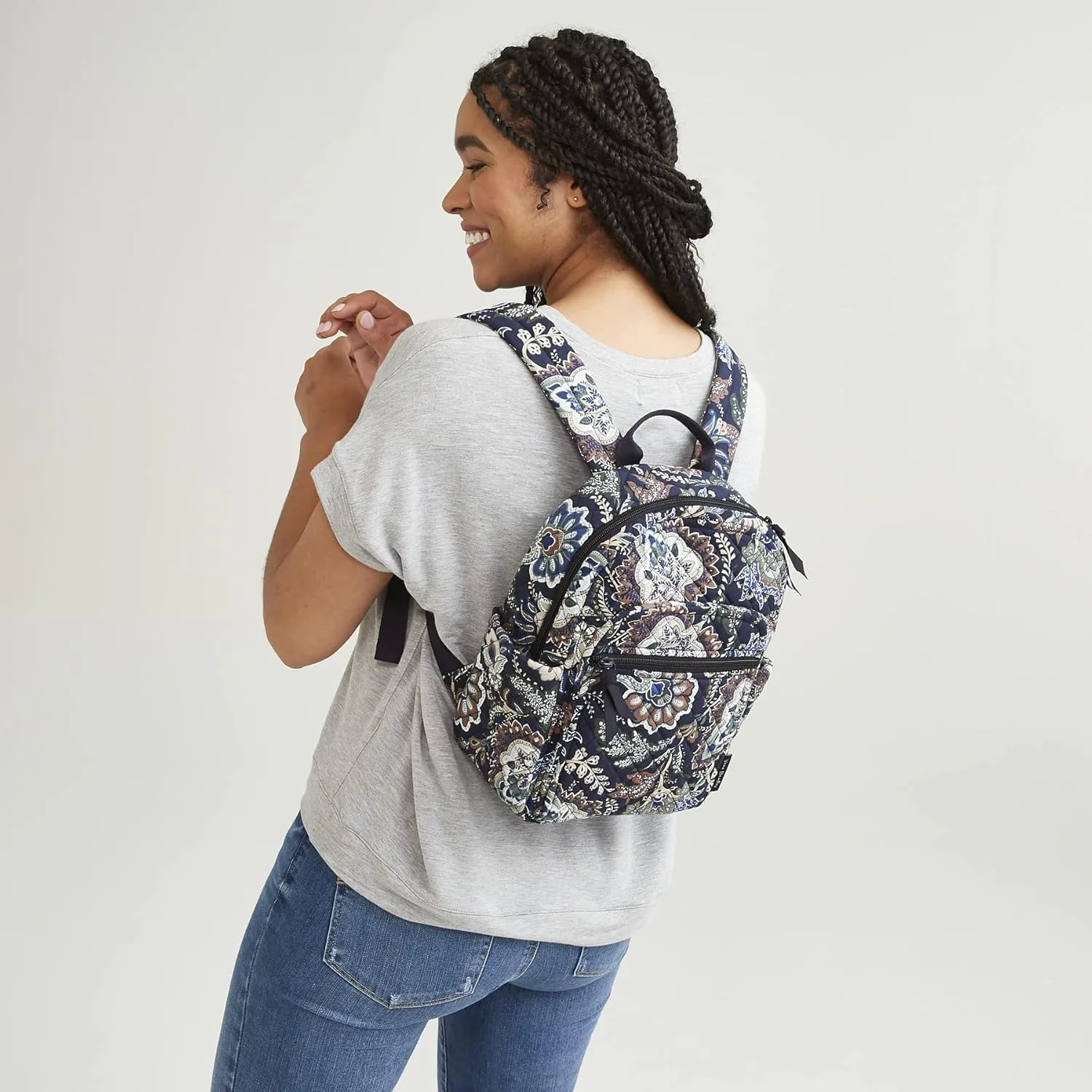 Vera Bradley Women's Cotton Small Backpack, Imperial Hearts Red - Recycled Cotton, One Size