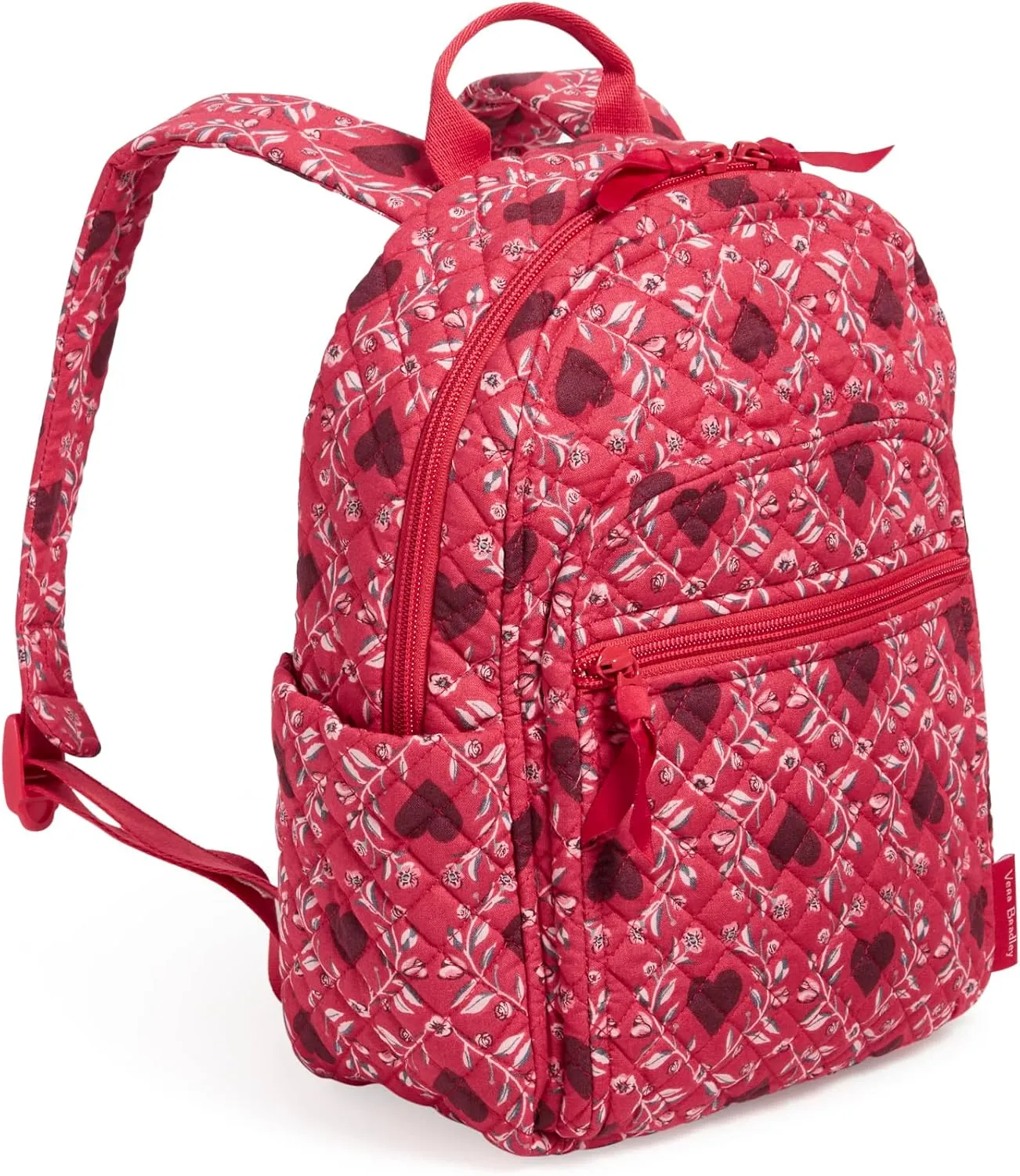 Vera Bradley Women's Cotton Small Backpack, Imperial Hearts Red - Recycled Cotton, One Size